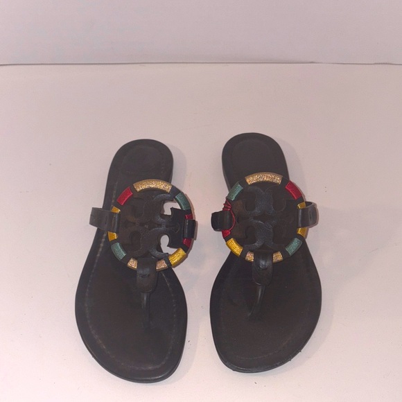 Tory Burch Shoes - Colorful Tory Burch Miller Logo‎ Black Sandals 9.5